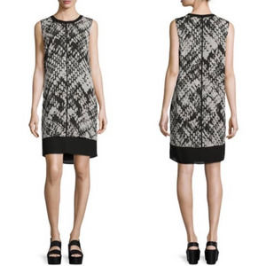 Vince Black Silk Basketweave Printed Shift Sleeveless  Dress Sz 2  Perfeect!